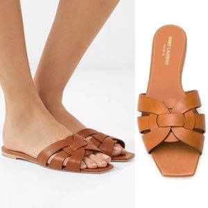 New Saint Laurent Tribute Nu Pieds Leather Slides